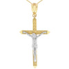 Two Tone Solid Yellow Gold Passion Cross Crucifix Pendant Necklace 1.63"( 41 mm)