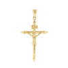 Solid Yellow Gold INRI Christ Passion Cross Crucifix Pendant Necklace 1.4"  (36 mm)