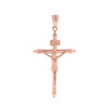 Solid Rose Gold INRI Christ Passion Cross Crucifix Pendant Necklace 1.4"  (36 mm)