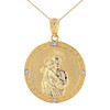 Solid Yellow Gold Saint Joseph Diamond Medallion Pendant Necklace  1.15" ( 29 mm)