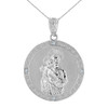 Solid White Gold Saint Joseph Diamond Medallion Pendant Necklace  1.15" ( 29  mm)