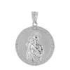 Solid White Gold Saint Joseph Diamond Medallion Pendant Necklace  1.15" ( 29  mm)