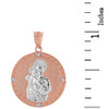 Two Tone Solid Rose Gold Saint Joseph Diamond Medallion Pendant Necklace  1.04" ( 26 mm)