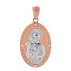 Two Tone Solid Rose Gold Saint Joseph Diamond Oval Medallion Pendant Necklace 1.16" (29 mm)