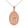 Solid Rose Gold Saint Joseph Diamond Oval Medallion Pendant Necklace 1.02"  (25  mm)