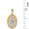 Two Tone Solid Yellow Gold Saint Joseph Diamond Oval Medallion Pendant Necklace 1.02"  (25  mm)