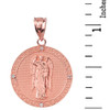 Solid Rose Gold Archangel Saint Gabriel Diamond Medallion Pendant Necklace   1.15" ( 29 mm)