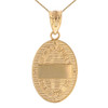 Solid Yellow Gold Archangel Saint Gabriel Diamond Oval Medallion Pendant Necklace 1.19" (  30 mm)