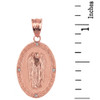 Solid Rose Gold Archangel Saint Gabriel Diamond Oval Medallion Pendant Necklace 1.19" (  30 mm)