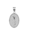 Solid White Gold Archangel Saint Gabriel Diamond Oval Medallion Pendant Necklace  1.02" (25 mm)