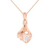 Rose Gold Hand Holding Heart Diamond Pendant Necklace