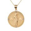Solid Yellow Gold Saint Patrick Shamrock Diamond Medallion Pendant Necklace 1.16"  (29 mm)