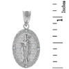 Solid White Gold Saint Patrick Diamond Oval Medallion Pendant Necklace 1.19" (30 mm)