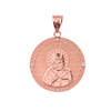 Solid Rose Gold Greek Orthodox Saint Nectarios of Aegina Engravable Diamond Medallion Pendant Necklace  1.16 " (29 mm)