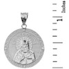 Solid White Gold Greek Orthodox Saint Nectarios of Aegina Engravable Diamond Medallion Pendant Necklace  1.16 " (29 mm)