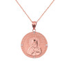 Solid Rose Gold Greek Orthodox Saint Nectarios of Aegina Engravable Diamond Medallion Pendant Necklace  1.01" (25 mm)