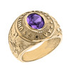 Solid Yellow Gold United States Navy Men's CZ Birthstone Ring