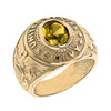 Solid Yellow Gold United States Navy Men's CZ Birthstone Ring