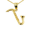 Yellow Gold Saxophone Pendant Necklace