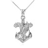 White Gold Anchor Eagle Diamond Cut Pendant Necklace