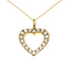 14k Yellow Gold Open Heart  Diamond Dainty Charm Pendant Necklace