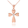 Rose Gold Solitaire Diamond Heart Cross Charm Pendant Necklace