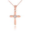 Dainty Rose Gold Solitaire Diamond Cross Charm Pendant Necklace