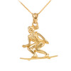 Yellow Gold Female Beach Surfer Sports Pendant Necklace