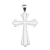 White Gold High Polish Milgrain Cross Pendant Necklace (Medium)