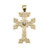 Yellow Gold Armenian Cross Solitaire Cubic Zirconia Pendant Necklace