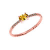 Rose Gold Dainty Solitaire Oval Citrine and Diamond Rope Design Engagement/Proposal/Stackable Ring