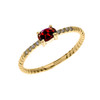 Yellow Gold Dainty Solitaire Oval Garnet and Diamond Rope Design Engagement/Proposal/Stackable Ring