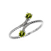 White Gold Dainty Two Stone Peridot and Diamond Rope Design Promise Ring