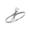 White Gold Dainty Two Stone White Topaz and Diamond Rope Design Promise Ring