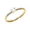 Yellow Gold Dainty Solitaire White Topaz and Diamond Rope Design Engagement/Proposal/Stackable Ring