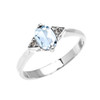 White Gold Solitaire Oval Aquamarine and White Topaz Engagement/Promise Ring