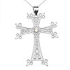 White Gold Elegant Armenian Cross with Eternity Cubic Zirconia  Pendant Necklace (Large)