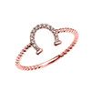 Rose Gold Dainty Diamond Horse Shoe Good Luck Rope Design Ring