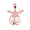 Rose Gold Shriners Freemason Masonic Diamond Pendant Necklace