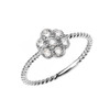 White Gold Dainty 7 Stone Cluster Flower Diamond Rope Design Ring