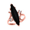 Rose Gold Marquise Black Onyx and Cubic Zirconia Modern Design Ring