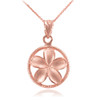 Rose Gold Roped Circle Hawaiian Plumeria Flower Charm Pendant Necklace