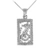 Sterling Silver Rectangular Beaded Frame Seahorse Pendant Necklace