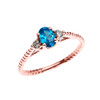 Dainty Rose Gold Blue Topaz Solitaire Rope Design Engagement/Promise Ring