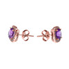 Rose Gold Elegant Diamond Cushion Halo Solitaire Amethyst Stud Earrings