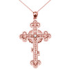 Rose Gold Elegant Eastern Orthodox Diamond Cross Pendant Necklace