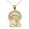 Yellow Gold Cubic Zirconia Halo Jesus Face Pendant Necklace