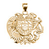 Yellow Gold Armenian National Coat of Arms Eagle and Lion Pendant Necklace