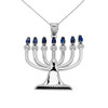 Sapphire and Diamond White Gold Menorah Pendant Necklace