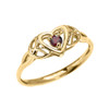 Trinity Knot Heart Solitaire Garnet Yellow Gold Proposal Ring